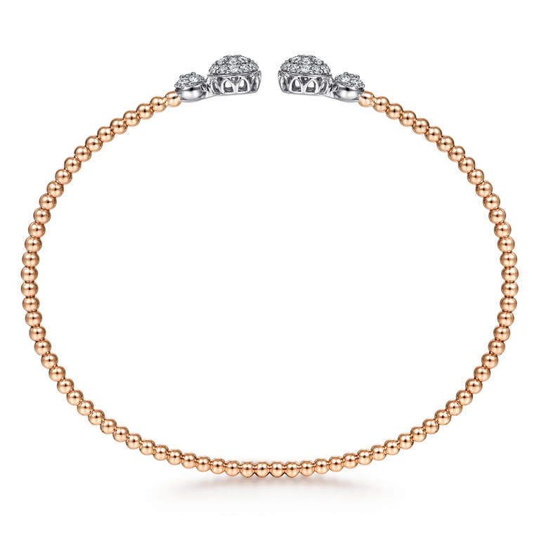 14K White Rose Gold Bujukan Bead Split Cuff with Round Diamond Pav¿ª Caps - 0.46 ct - Shot 3