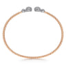 14K White Rose Gold Bujukan Bead Split Cuff with Round Diamond Pav¿ª Caps - 0.46 ct