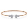 14K White Rose Gold Bujukan Bead Split Cuff with Round Diamond Pave Caps - 0.46 ct