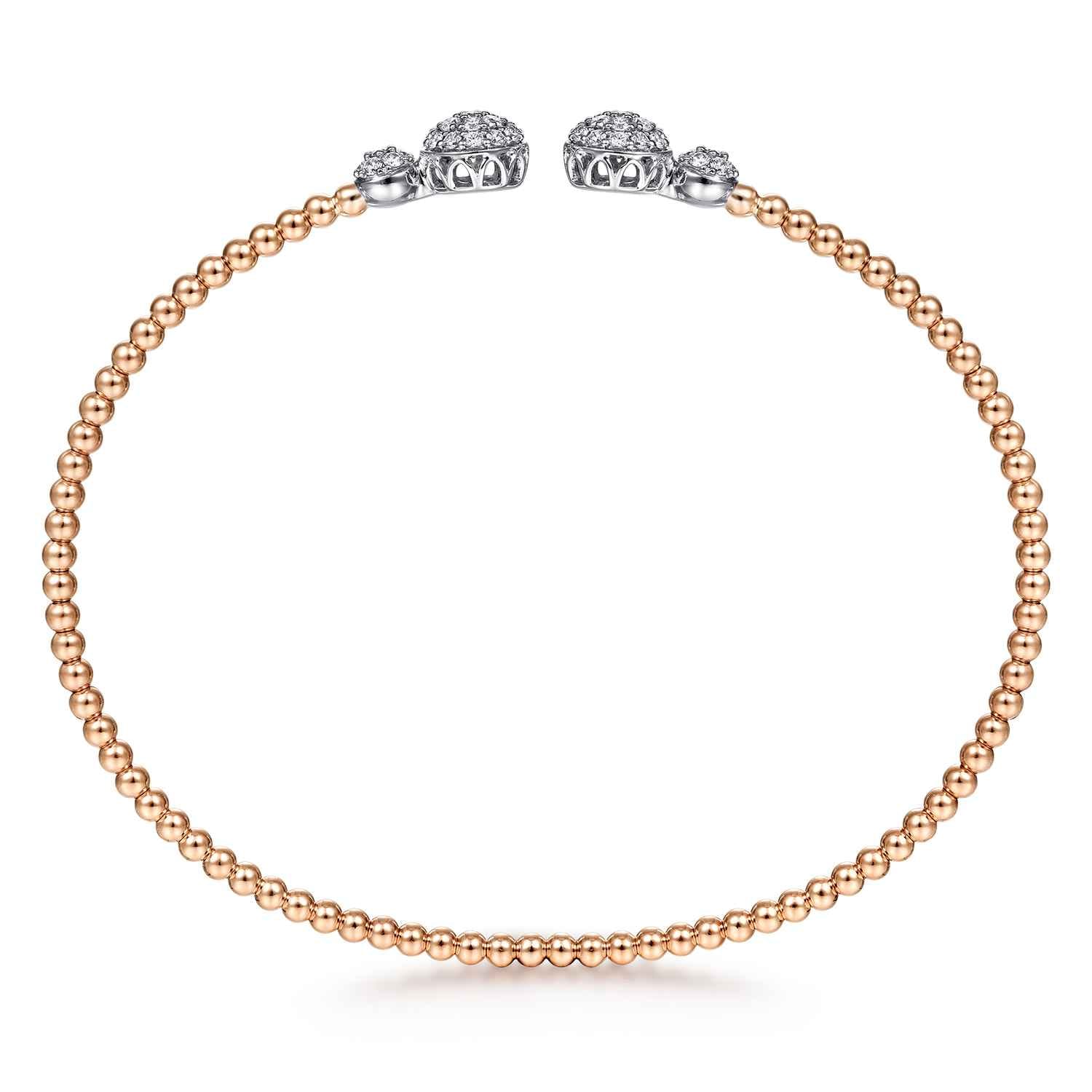 14K White Rose Gold Bujukan Bead Split Cuff with Round Diamond Pave Caps - 0.46 ct - Shot 3