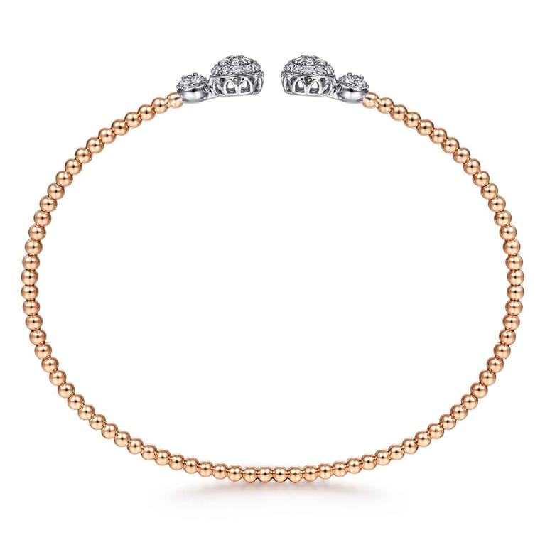 14K White Rose Gold Bujukan Bead Split Cuff with Round Diamond Pave Caps - 0.46 ct - Shot 3