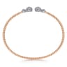 14K White Rose Gold Bujukan Bead Split Cuff with Round Diamond Pave Caps - 0.46 ct