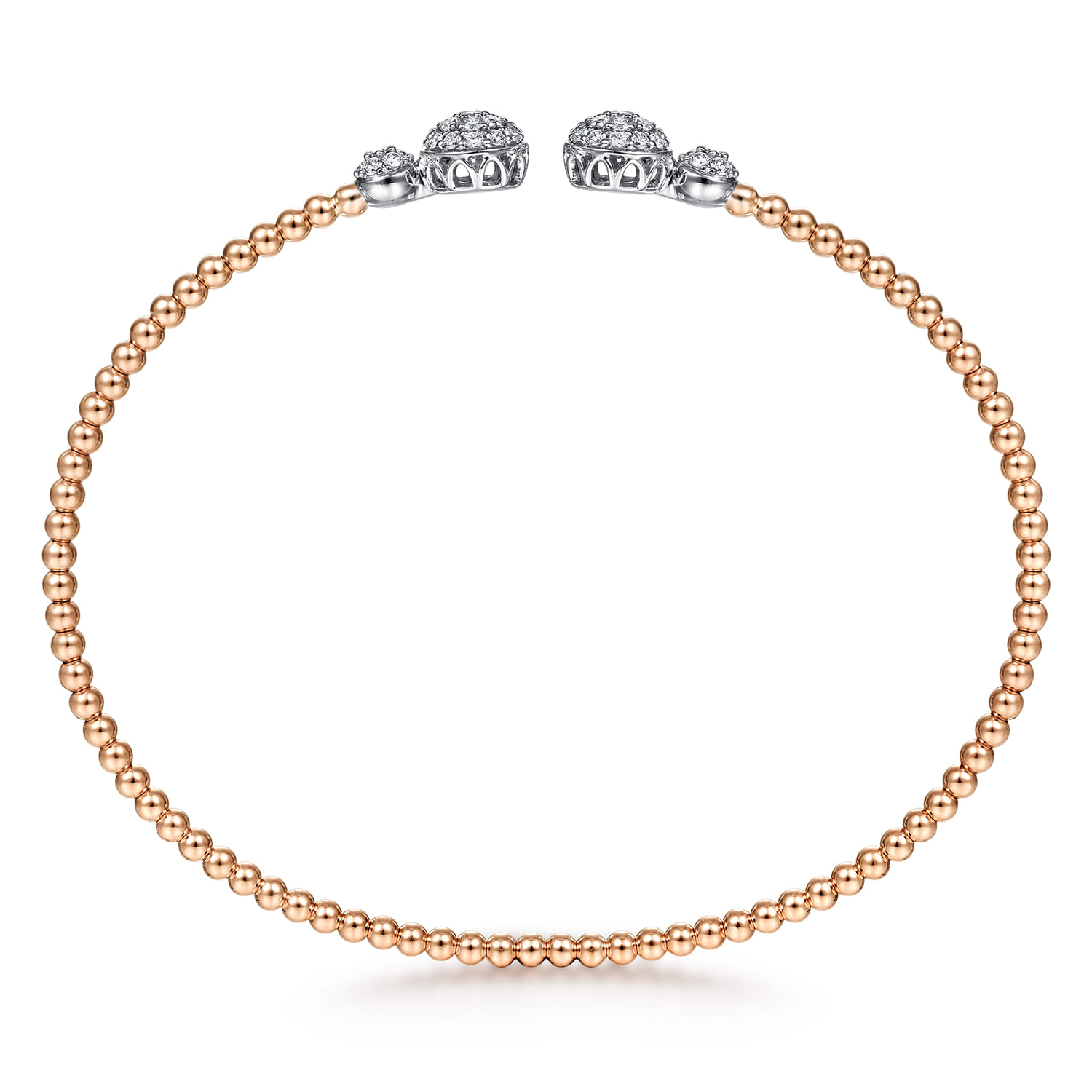 14K White Rose Gold Bujukan Bead Split Cuff with Round Diamond Pave Caps - 0.46 ct - Shot 3