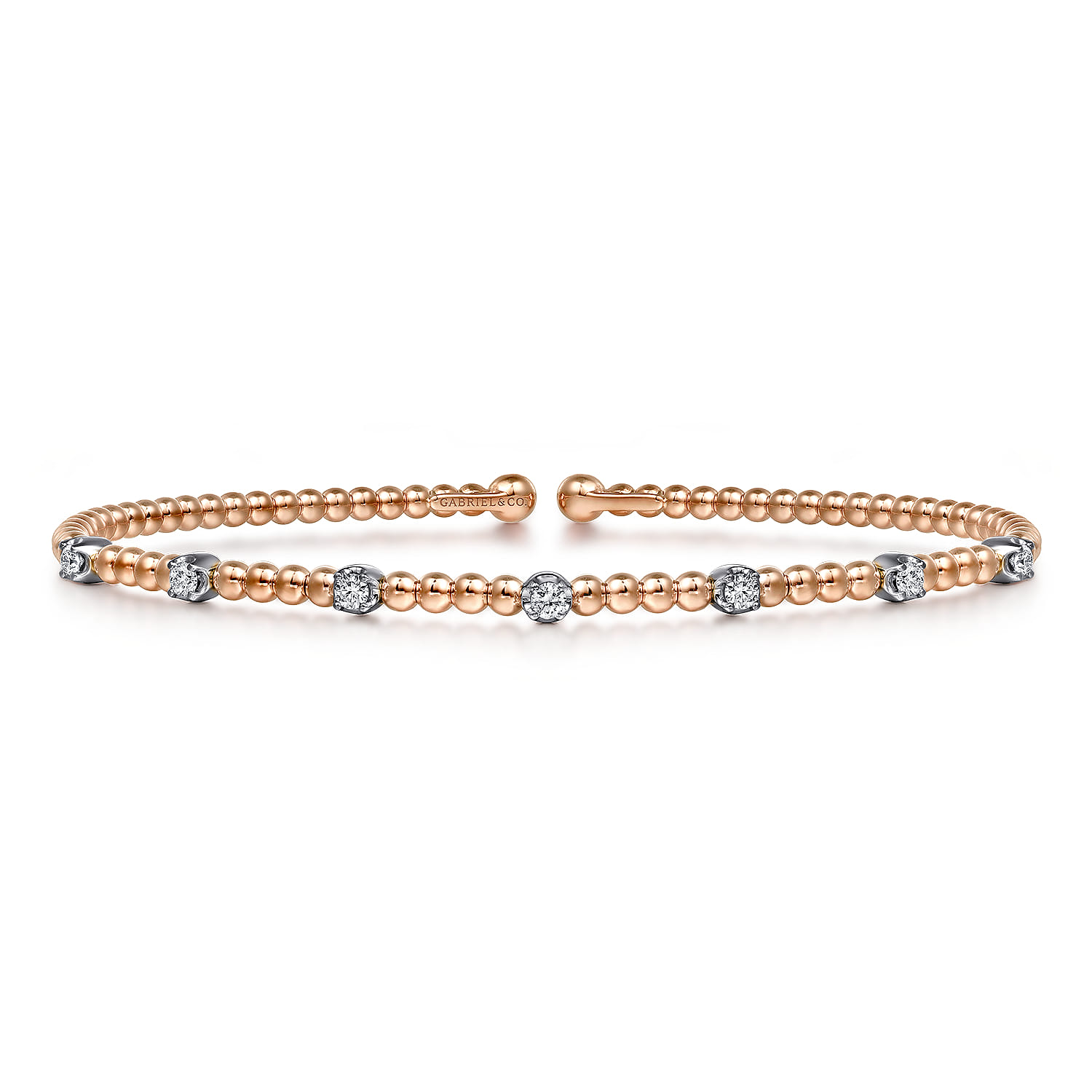 14K White-Rose Gold Bujukan Cuff Bracelet with Diamond Stations with Butter Cup Setting in size 6.25 - 0.21 ct - Shot 1