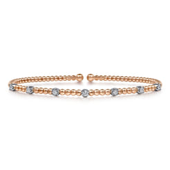 14K White-Rose Gold Bujukan Cuff Bracelet with Diamond Stations with Butter Cup Setting in size 6.25