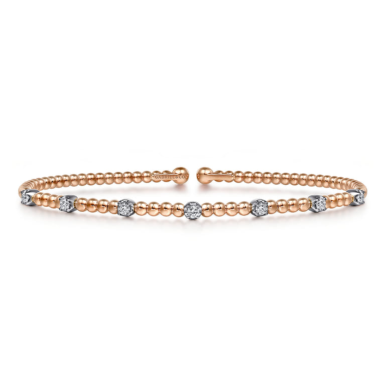 14K White-Rose Gold Bujukan Cuff Bracelet with Diamond Stations with Butter Cup Setting in size 6.25 - 0.21 ct - Shot 1