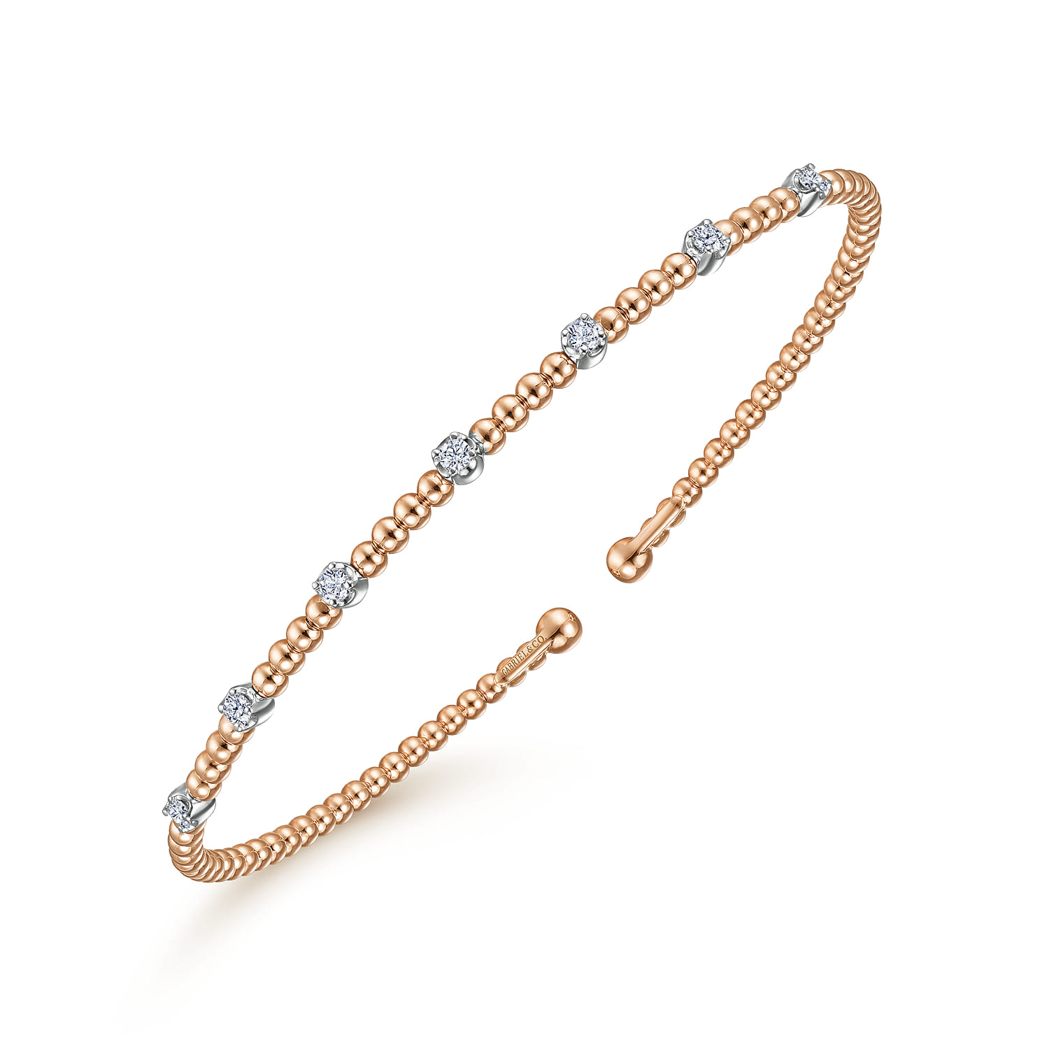 14K White-Rose Gold Bujukan Cuff Bracelet with Diamond Stations with Butter Cup Setting in size 6.25 - 0.21 ct - Shot 2