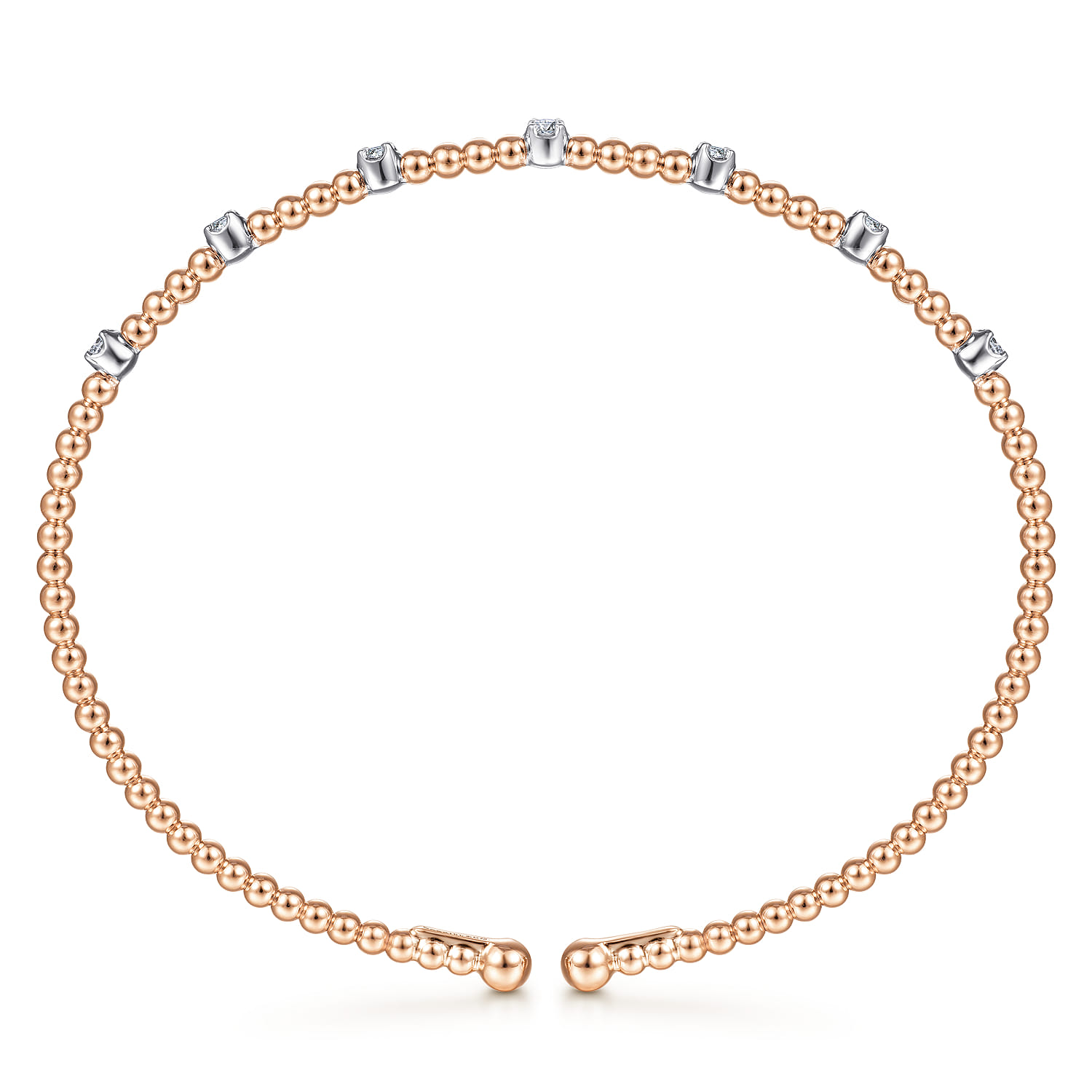 14K White-Rose Gold Bujukan Cuff Bracelet with Diamond Stations with Butter Cup Setting in size 6.25 - 0.21 ct - Shot 3