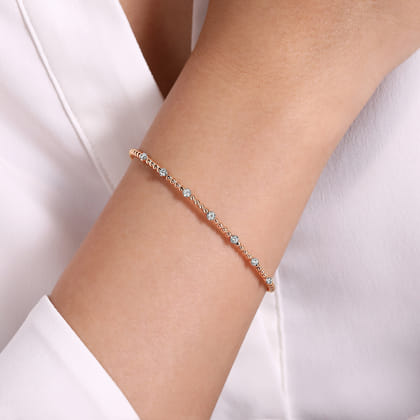 14K White-Rose Gold Bujukan Cuff Bracelet with Diamond Stations with Butter Cup Setting in size 6.25