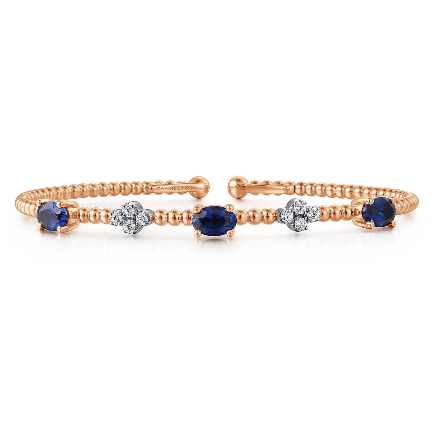 14K White-Rose Gold Bujukan Diamond And Sapphire Bangle - 0.16 ct - Shot 1
