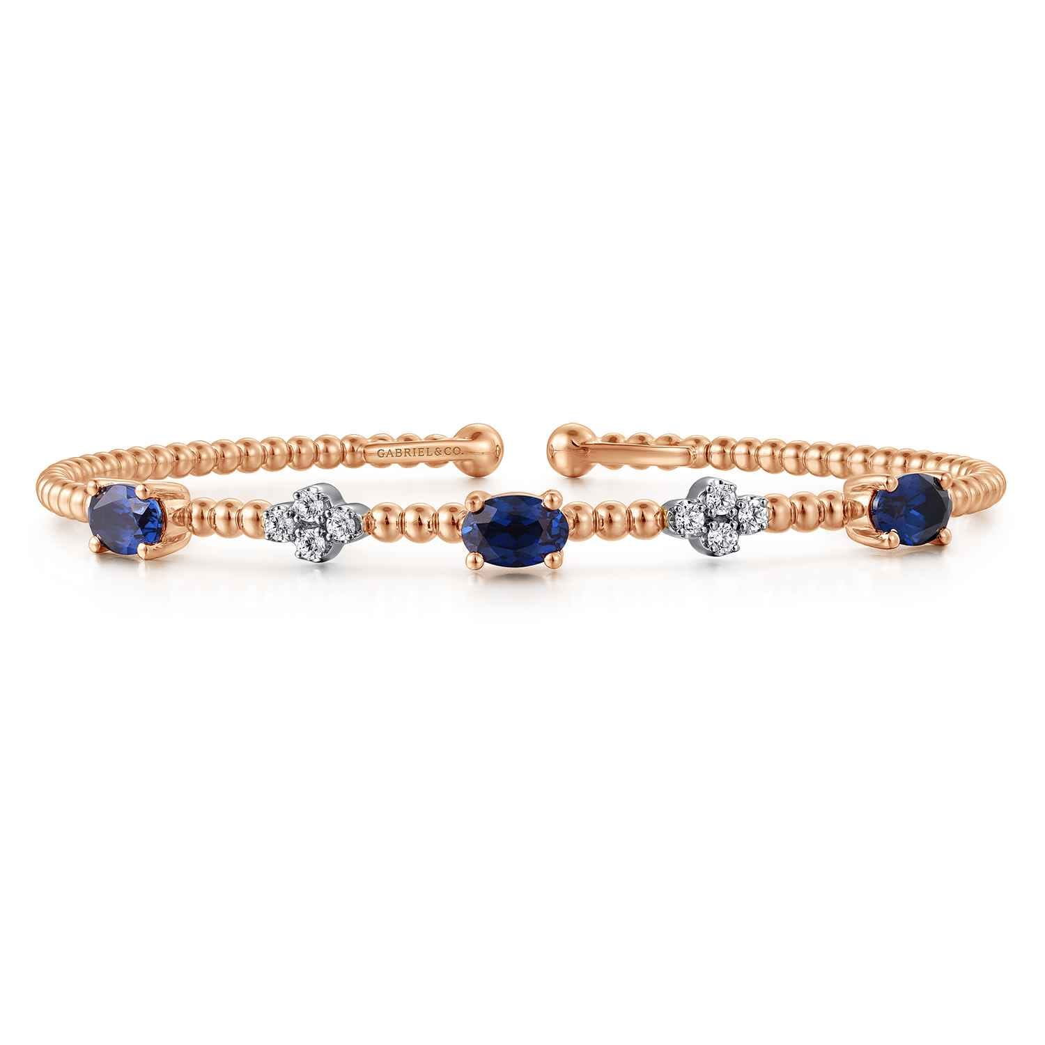 14K White-Rose Gold Bujukan Diamond And Sapphire Bangle - 0.16 ct - Shot 1