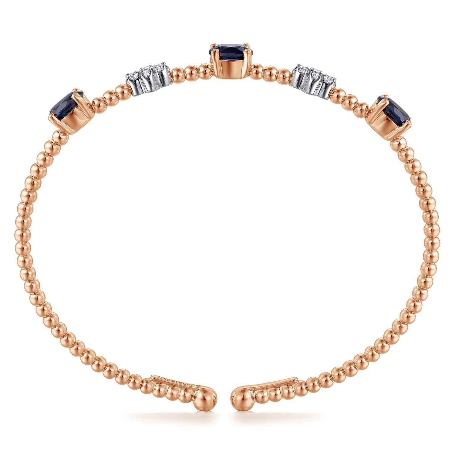 14K White-Rose Gold Bujukan Diamond And Sapphire Bangle - 0.16 ct - Shot 3