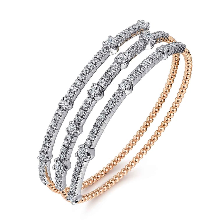 14K White  Rose Gold Bujukan Diamond Bangle - 2.25 ct - Shot 2