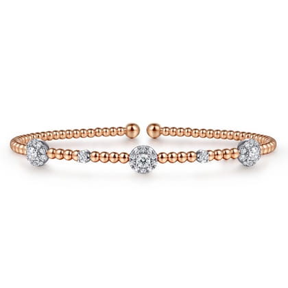 14K White-Rose Gold Bujukan Diamond Cluster Stations Bangle