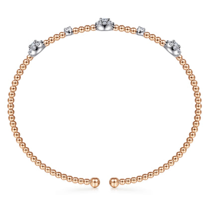 14K White-Rose Gold Bujukan Diamond Cluster Stations Bangle