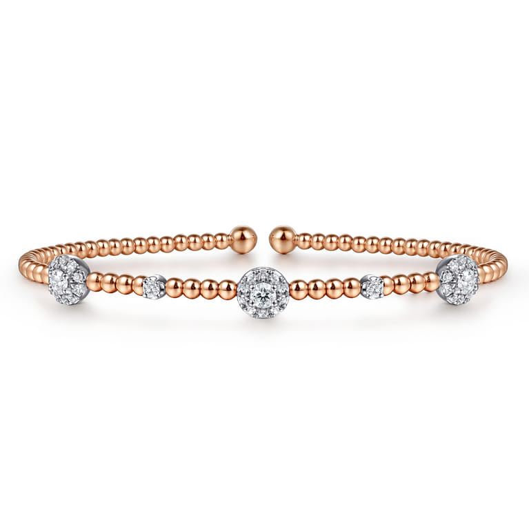 14K White-Rose Gold Bujukan Diamond Cluster Stations Bangle - 0.5 ct - Shot 1