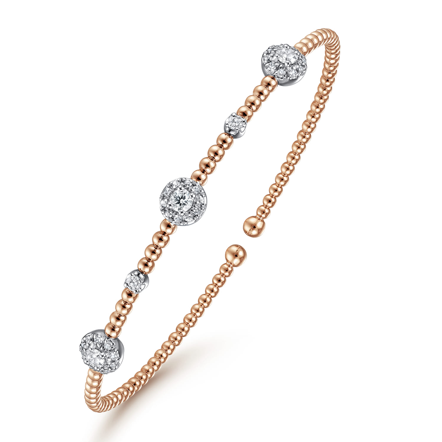 14K White-Rose Gold Bujukan Diamond Cluster Stations Bangle - 0.5 ct - Shot 2