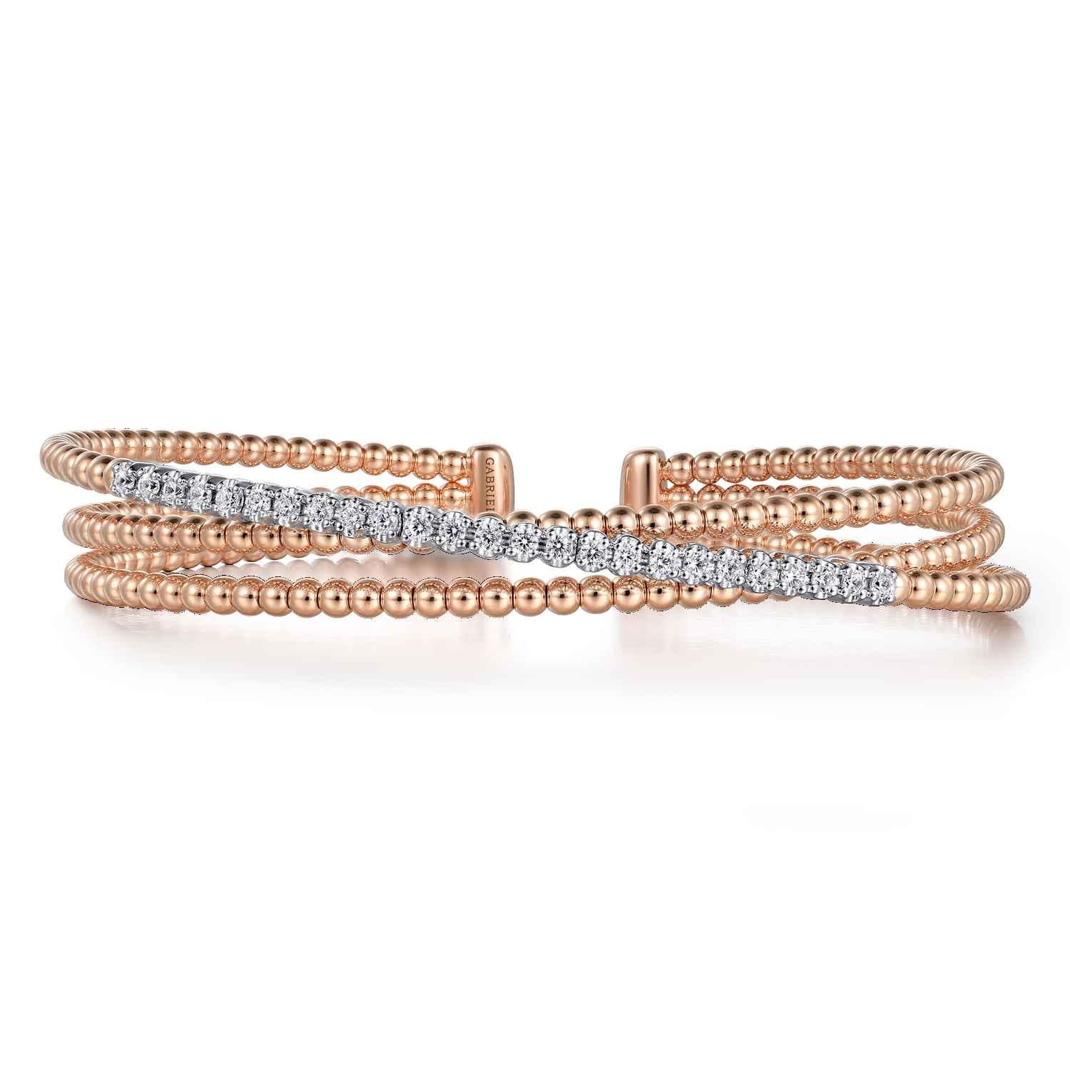 14K White-Rose Gold Bujukan Diamond Criss Cross Bangle - 0.35 ct - Shot 1