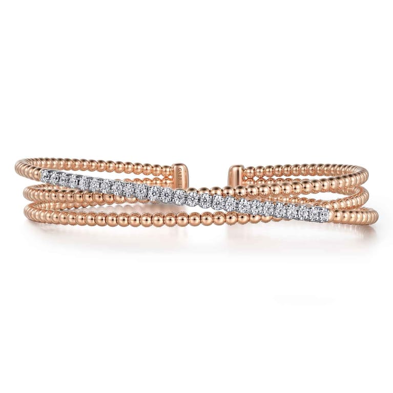 14K White-Rose Gold Bujukan Diamond Criss Cross Bangle - 0.35 ct - Shot 1