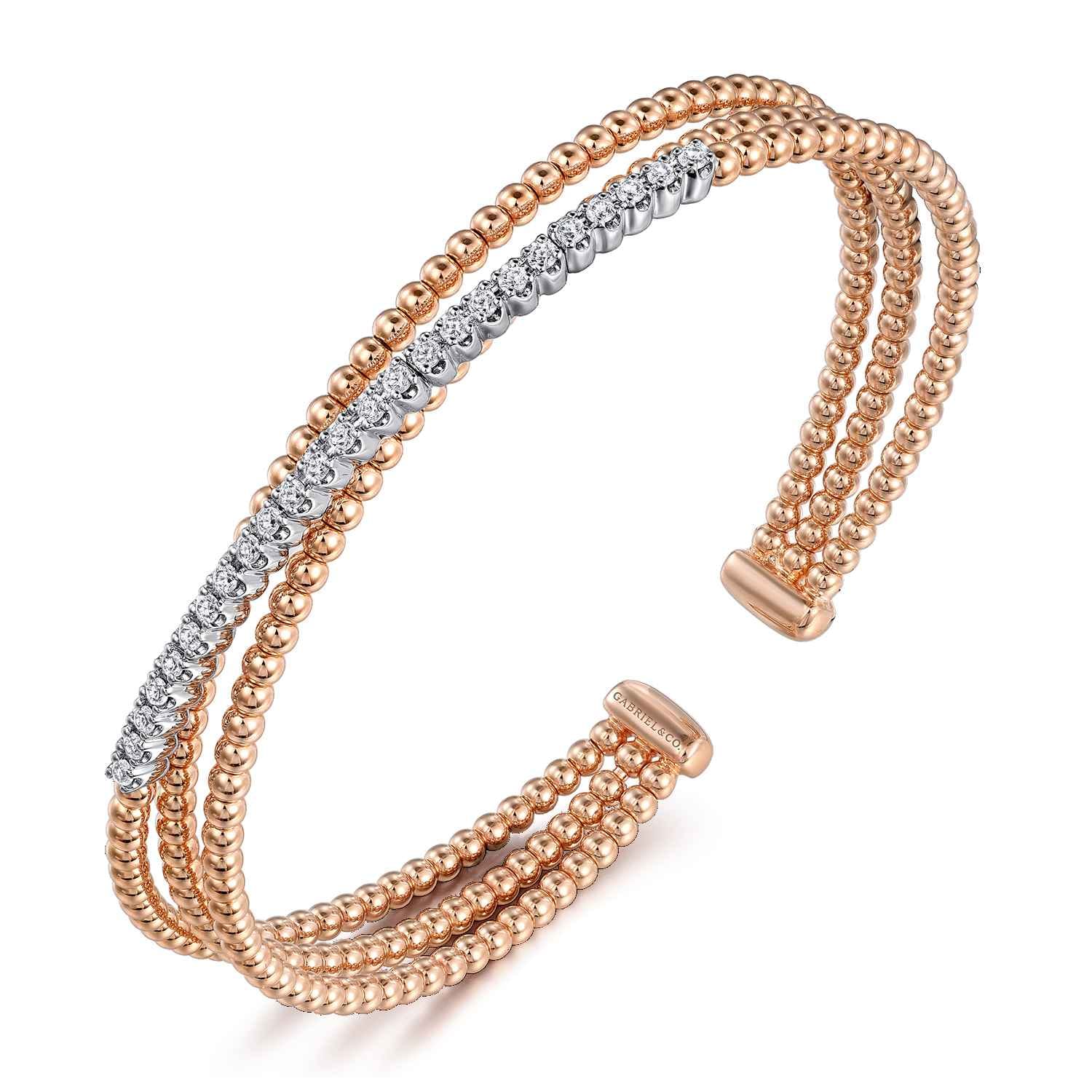 14K White-Rose Gold Bujukan Diamond Criss Cross Bangle - 0.35 ct - Shot 2