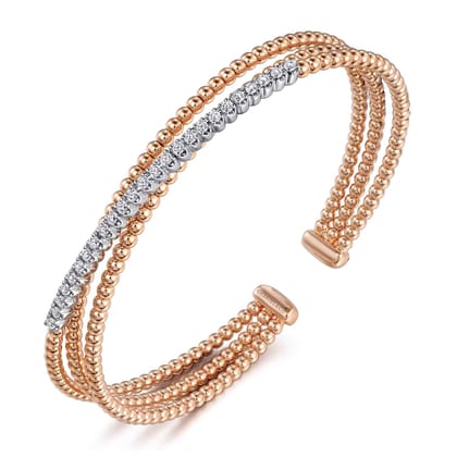 14K White-Rose Gold Bujukan Diamond Criss Cross Bangle