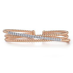 14K White-Rose Gold Bujukan Diamond Criss Cross Bangle
