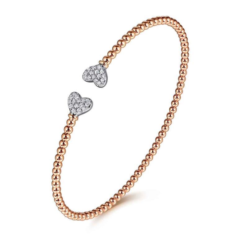 14K White-Rose Gold Bujukan Diamond Hearts Split Bangle - 0.17 ct - Shot 2