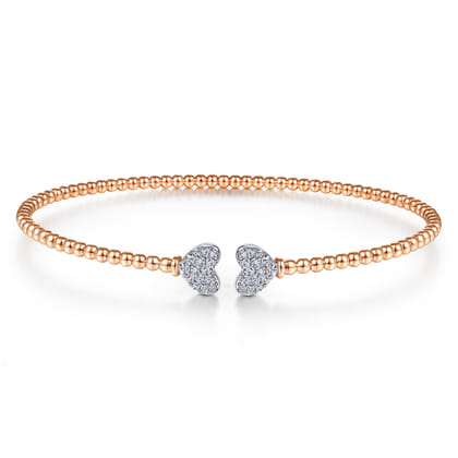 14K White-Rose Gold Bujukan Diamond Hearts Split Bangle