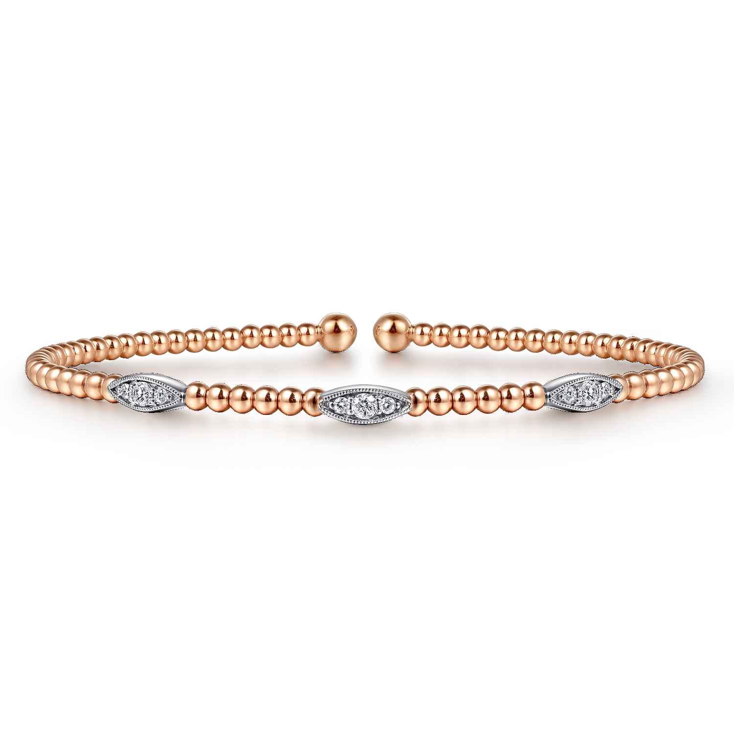 14K White-Rose Gold Bujukan Diamond Marquise Stations Bangle - Shot 1