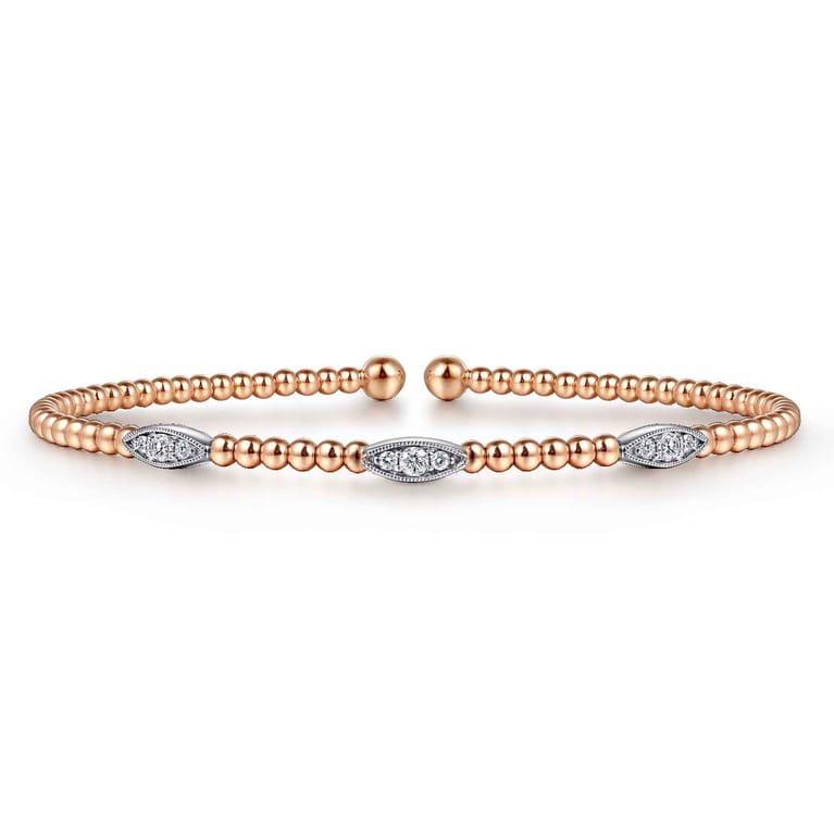 14K White-Rose Gold Bujukan Diamond Marquise Stations Bangle - Shot 1