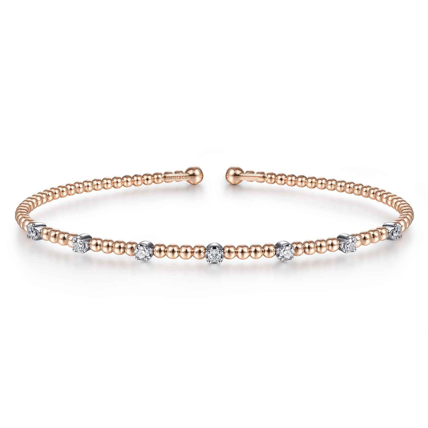 14K White-Rose Gold Bujukan Diamond Stations Bangle - 0.21 ct - Shot 1