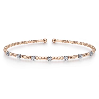 14K White-Rose Gold Bujukan Diamond Stations Bangle