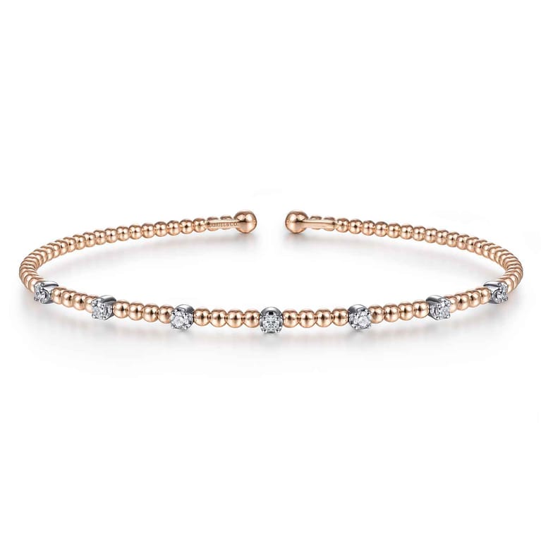 14K White-Rose Gold Bujukan Diamond Stations Bangle - 0.21 ct - Shot 1