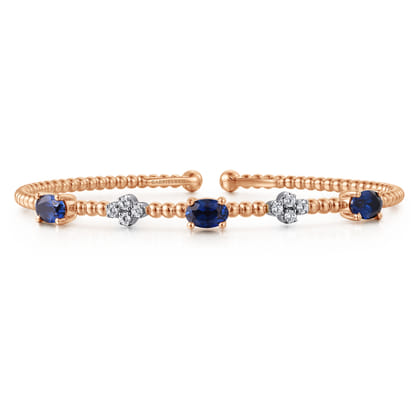 14K White-Rose Gold Bujukan Diamond and Sapphire Bangle