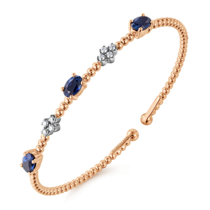 14K White-Rose Gold Bujukan Diamond and Sapphire Bangle