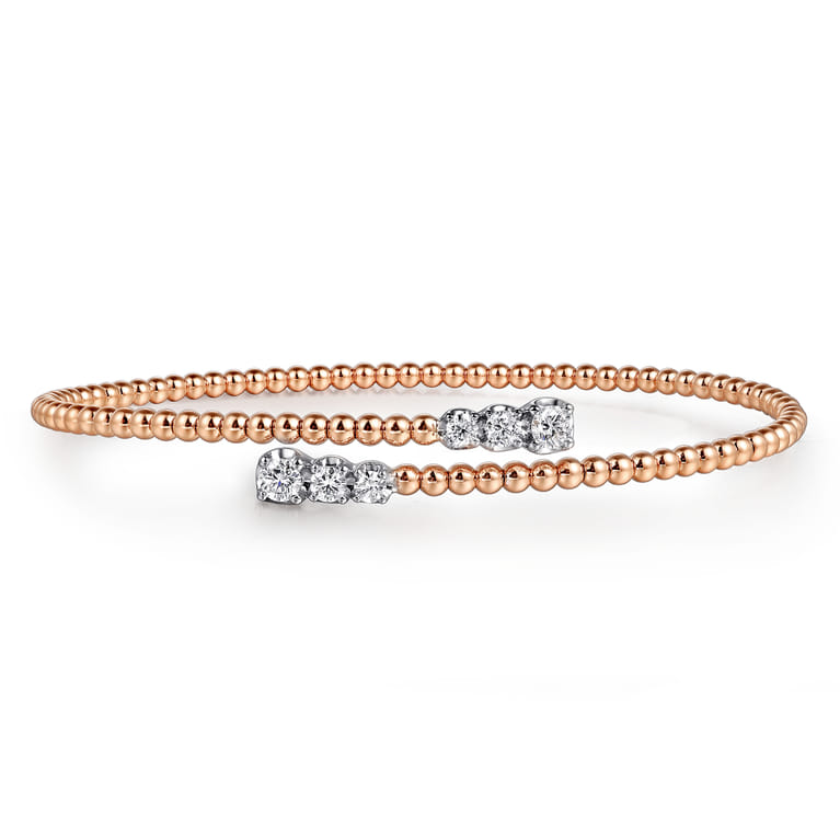 14K White-Rose Gold Bujukan Graduating Diamond Bypass Bangle - 0.4 ct - Shot 1