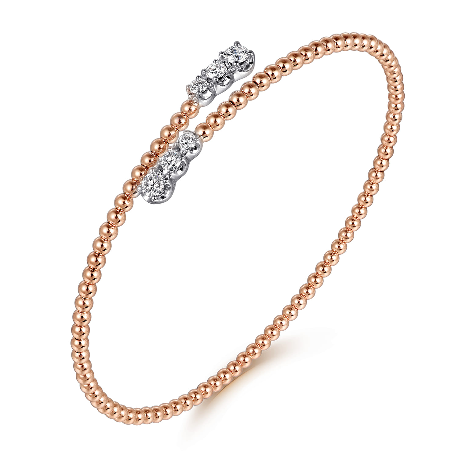 14K White-Rose Gold Bujukan Graduating Diamond Bypass Bangle - 0.4 ct - Shot 2