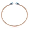 14K White-Rose Gold Bujukan Open Cuff Bracelet with Blue Topaz and Diamond End Caps - 0.09 ct