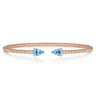 14K White-Rose Gold Bujukan Open Cuff Bracelet with Blue Topaz and Diamond End Caps - 0.09 ct