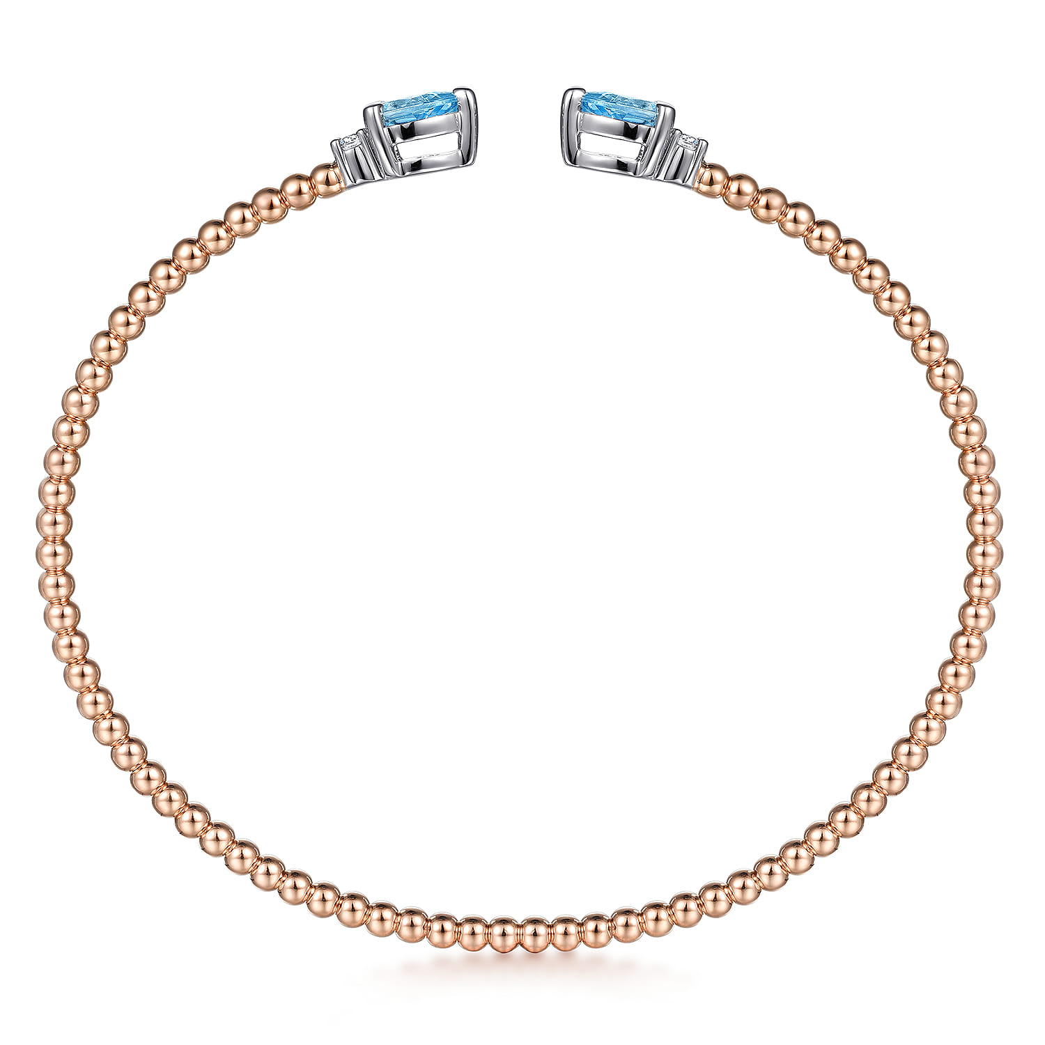 14K White-Rose Gold Bujukan Open Cuff Bracelet with Blue Topaz and Diamond End Caps - 0.09 ct - Shot 3