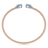 14K White-Rose Gold Bujukan Open Cuff Bracelet with Blue Topaz and Diamond End Caps - 0.09 ct