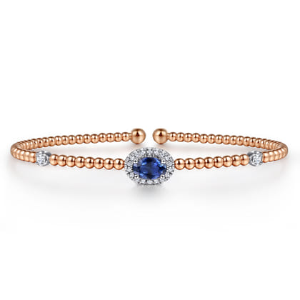 14K White-Rose Gold Bujukan Sapphire and Diamond Halo Bangle