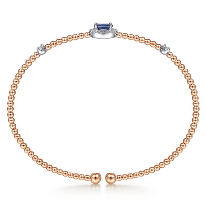 14K White-Rose Gold Bujukan Sapphire and Diamond Halo Bangle