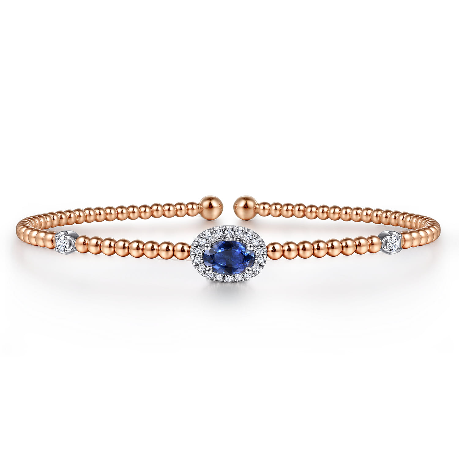 14K White-Rose Gold Bujukan Sapphire and Diamond Halo Bangle - 0.13 ct - Shot 1