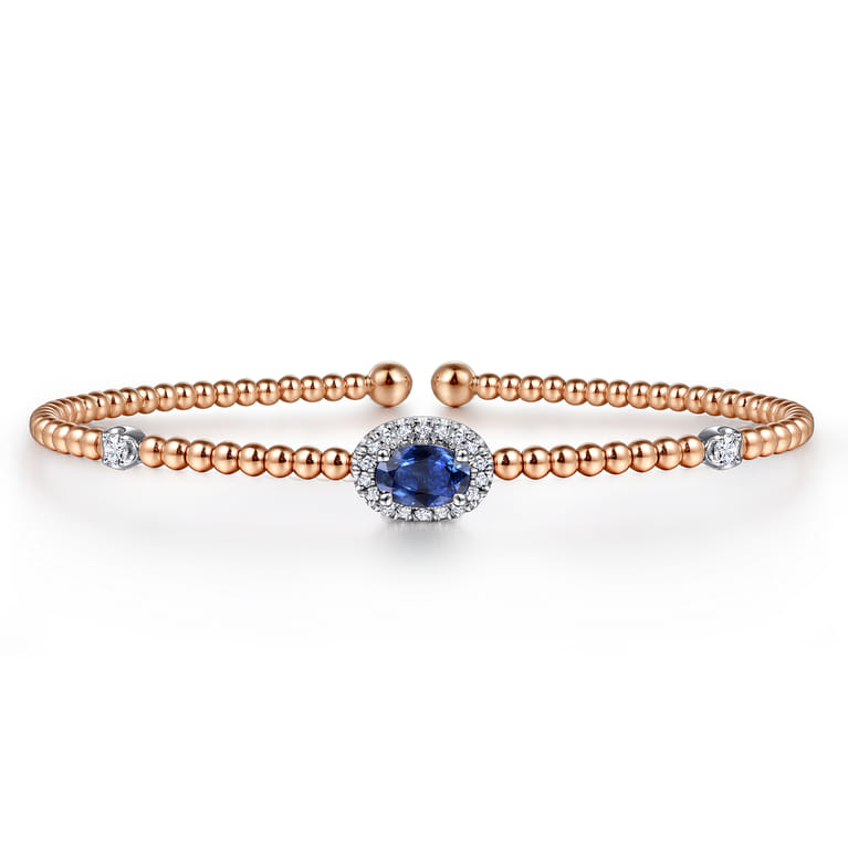 14K White-Rose Gold Bujukan Sapphire and Diamond Halo Bangle - 0.13 ct - Shot 1