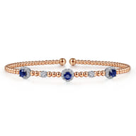 14K White-Rose Gold Bujukan Sapphire and Diamond Halo Bangle