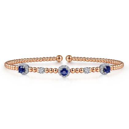 14K White-Rose Gold Bujukan Sapphire and Diamond Halo Bangle