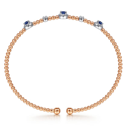 14K White-Rose Gold Bujukan Sapphire and Diamond Halo Bangle