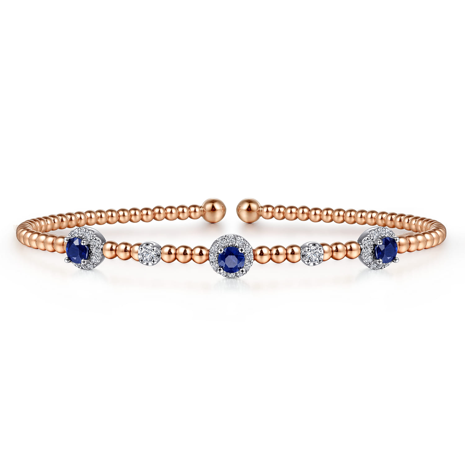 14K White-Rose Gold Bujukan Sapphire and Diamond Halo Bangle - 0.2 ct - Shot 1