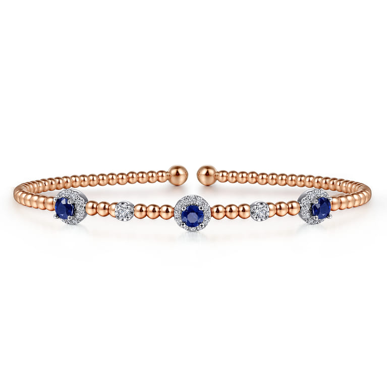 14K White-Rose Gold Bujukan Sapphire and Diamond Halo Bangle - 0.2 ct - Shot 1